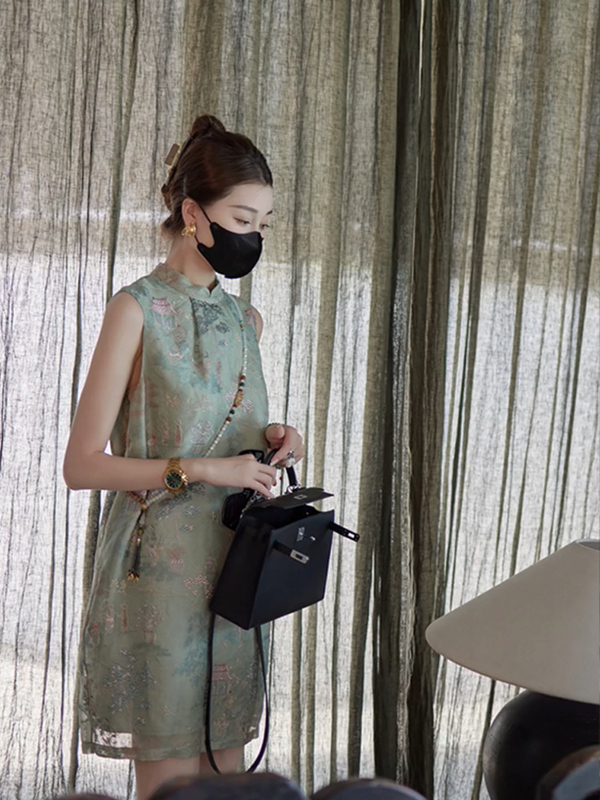 New Chinese-Style National Dress for Women, Summer 2026 New Model, Green Cheongsam, Mature and Elegant, Sleeveless, High-End, Slimming Short Dress