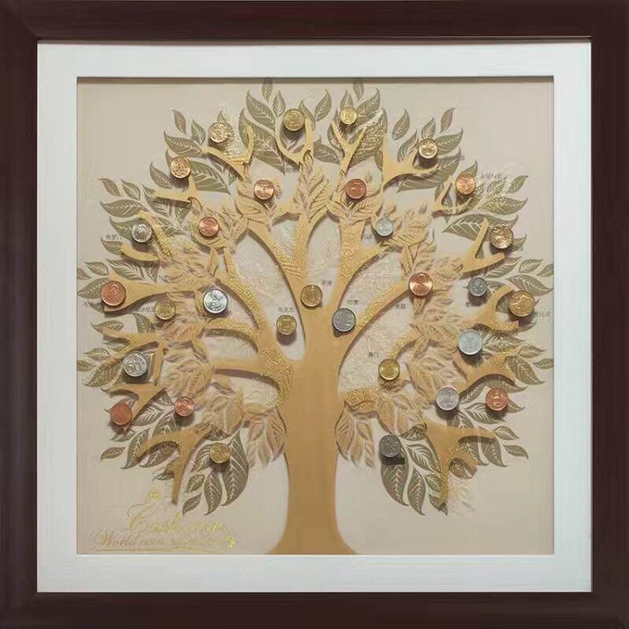 30 Countries Money Tree World Flowers Foreign Currency Wall Hanging Mural Money-Flowing Picture Mural Insurance Sales Gift
