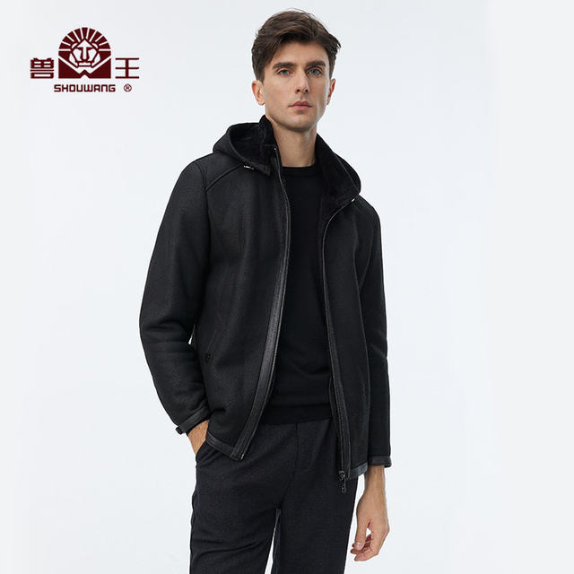 ເສື້ອກັນໜາວໜັງແກະຂອງຜູ້ຊາຍໃນລະດູໜາວໃໝ່ຂອງ Beast King's ໜັງແກະແທ້ມີຂົນຂົນແກະແບບດຽວກັບເສື້ອກັນໜາວ hooded business jacket casual