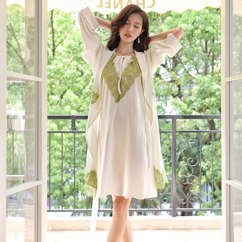 Spring and Autumn Simulation Silk Pajamas Sleeper Sleeper Superior Household Ice Wire Nightdress