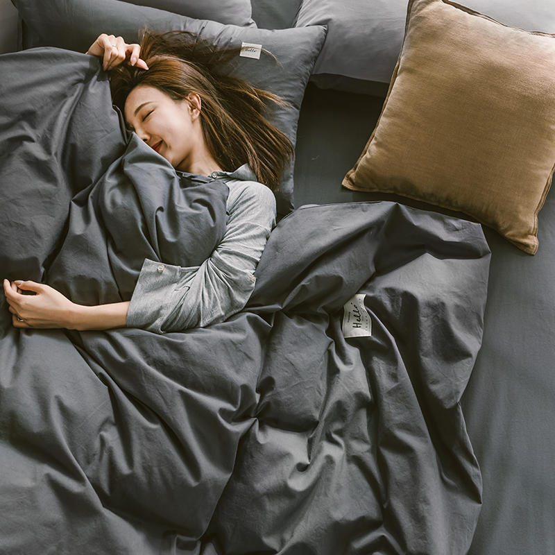 Nordic Washed Cotton Four Pieces All Cotton Pure Cotton Linen Bed 1 8 m Dormitory Quilt Cover Three 4 pieces of Pure Color Bed