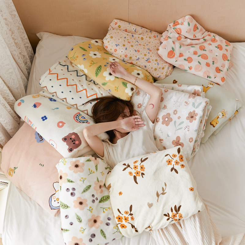 Printed Milk Suede Single Bed Linen Bed Gasawara Warm Quilt Single Flange Suede Baby Suede Winter Bed Set Single Item