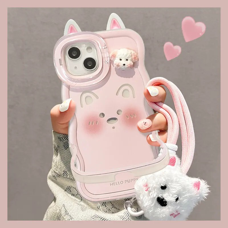 Blush Puppy Phone Case Suitable for Apple, Vivo, Huawei, Honor, Oppo, Xiaomi, 17 Pro Max, Super Cute and Unique Protective Cover, Reno 15 New Product, Won'T Clash with Other Cases, High-End Women's Case