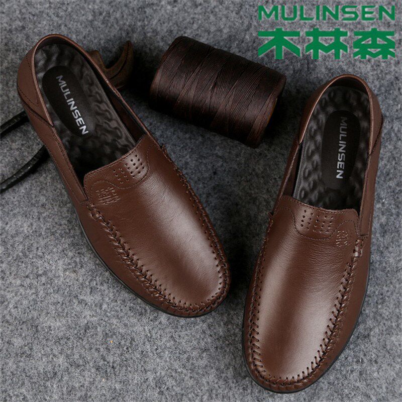 Mulinsen men's shoes autumn 2022 new men's casual leather shoes men's leather spring and autumn soft bottom beanie shoes men