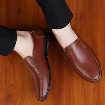 Wood Linson 2022 Summer New Mens Shoes Genuine Leather Business Casual Leather Shoes Mens Summer Driving Shoes Breathable Dad Shoes