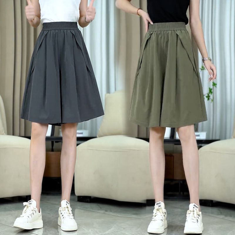 Single/Two Pieces Ice Silk Wide-Leg Five-Point Shorts for Women 2026 Summer New Style Plus Size Covering Flaws Loose Thin Shorts for Women