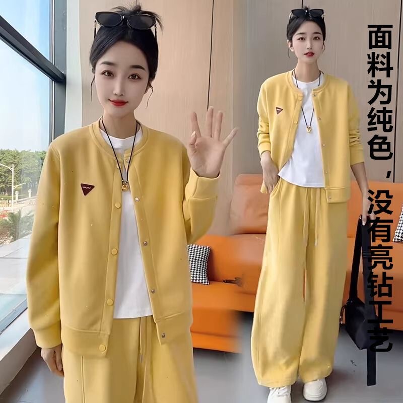 Casual Sports Suit for Women 2026 Spring New Stylish Loose Short Jacket Wide-Leg Pants Age-Reducing Two-Piece Trendy Set Casual Sports Suit for Women 2026 Spring New Stylish Loose Short Jacket Wide-Leg Pants Age-Reducing Two-Piece Trendy Set