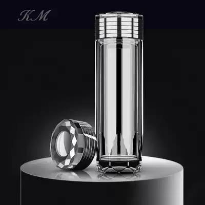 KM double-layer insulated glass transparent thermos cup drinking tea men's high-end crystal cup special cup Teacup anti-fall