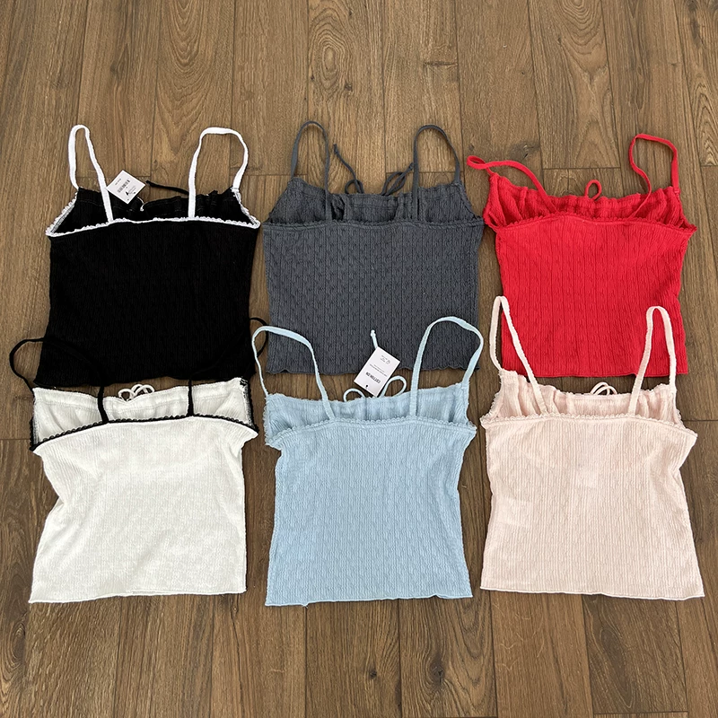 Камерзалетка (camisole) с французским кружевом и бантом, плиссированная, хлопковый стиль, узкая
