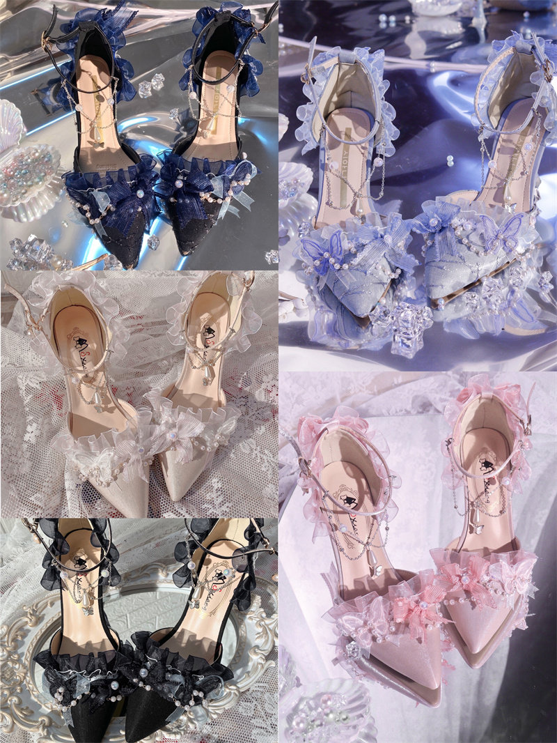 Обувь 原创深海医院花嫁lo鞋尖头芙拉小姐手作优雅高跟鞋百搭lolita茶会