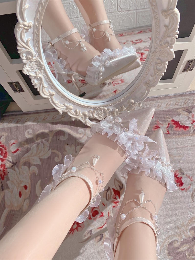 Обувь 汉姿娇语原创深海医院花嫁lo鞋尖头百搭lolita手作高跟鞋优雅茶会