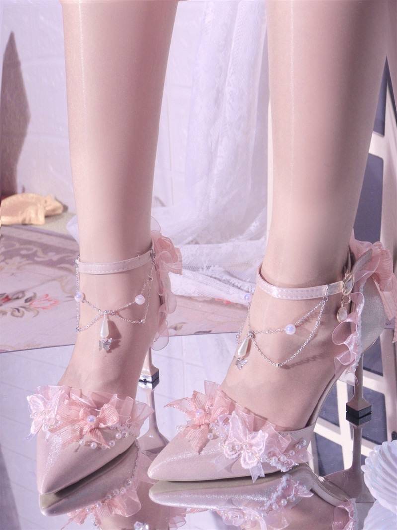 Обувь 汉姿娇语原创深海医院花嫁lo鞋尖头百搭lolita手作高跟鞋优雅茶会