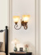 American Retro Wall Lamp, Bedroom Bedside Lamp, Antique Style Living Room Background Wall Lamp, Double-Headed Creative Cloud and Fog Glass Lamp
