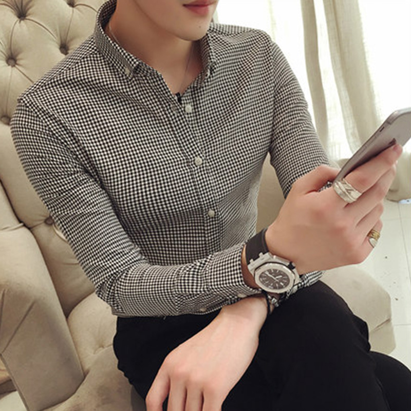 Business Plaid Shirt Man New Long Sleeve Sashimi Shirt Thousands Of Birds Gtrend Handsome FREE IRONING 100 LAP FITTING BLOUSES