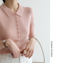 Warmo 2022 spring and summer new ice silk V-neck sweater ladies short-sleeved bottoming shirt with slim top