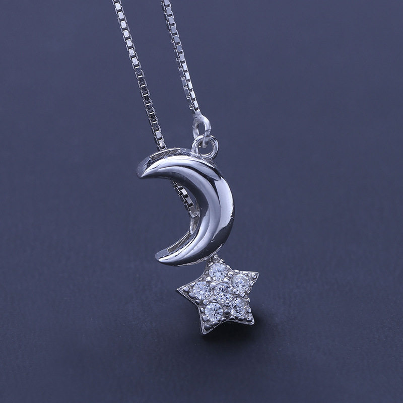 Pure silver S925 silver necklace female star moon Star moon fairytale item pendant inlaid with trekery silver jewelry