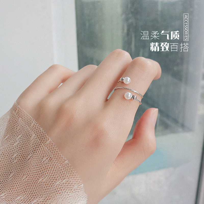 s925 pure silver ring female index finger ring Japan, Japan and South Korea Wind and creative boomers net red students personality fresh and multi-layer ring finger