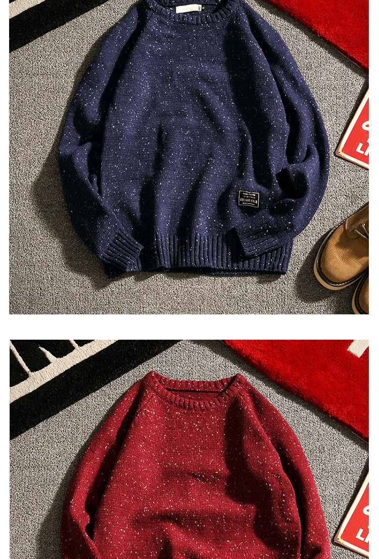 Mùa đông mặc áo thun retro nam Nhật Bản cộng với phân bón XL áo len cổ tròn dày áo len đan nam béo - Kéo qua shop quần áo nam