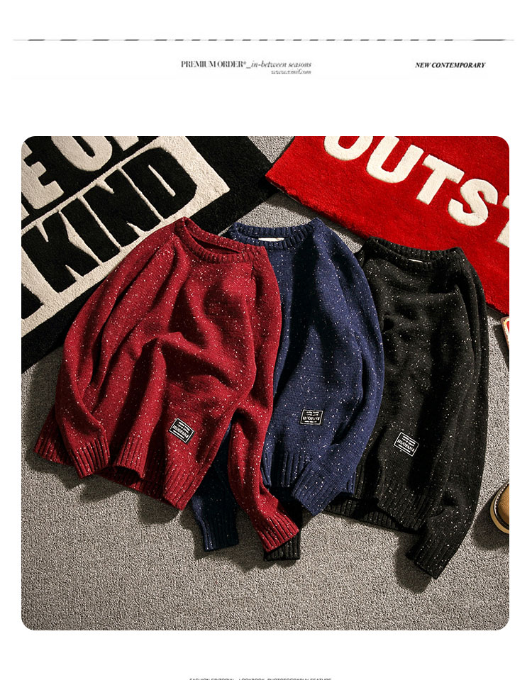 Mùa đông mặc áo thun retro nam Nhật Bản cộng với phân bón XL áo len cổ tròn dày áo len đan nam béo - Kéo qua shop quần áo nam