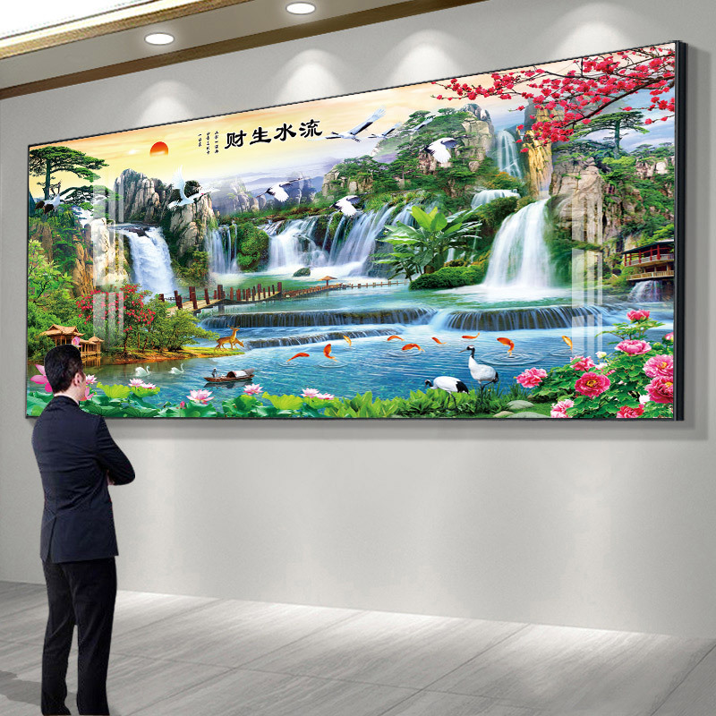 Landscape Painting for Living Room Background Wall, Home Harmony Brings Prosperity, Decorative Painting, Flowing Water Brings Wealth, Rural Hall Painting Landscape Painting for Living Room Background Wall, Home Harmony Brings Prosperity, Decorative Painting, Flowing Water Brings Wealth, Rural Hall Painting