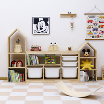 Childrens room toy storage cabinet drawer-type storage cabinet bookshelf two-in-one storage baby supplies solid wood toy cabinet