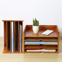 File storage box Desktop file bookshelf Wooden office storage box Finishing box Multi-layer shelf Solid wood