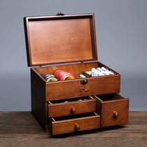 Wooden needlework box Desktop storage box Household high-grade large cross-stitch tools Hand-stitched thread wooden box dowry