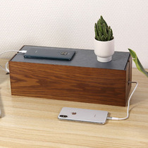 Wire storage box Row plug finishing line box Wooden cable manager Power plug board hub Mobile phone data line box