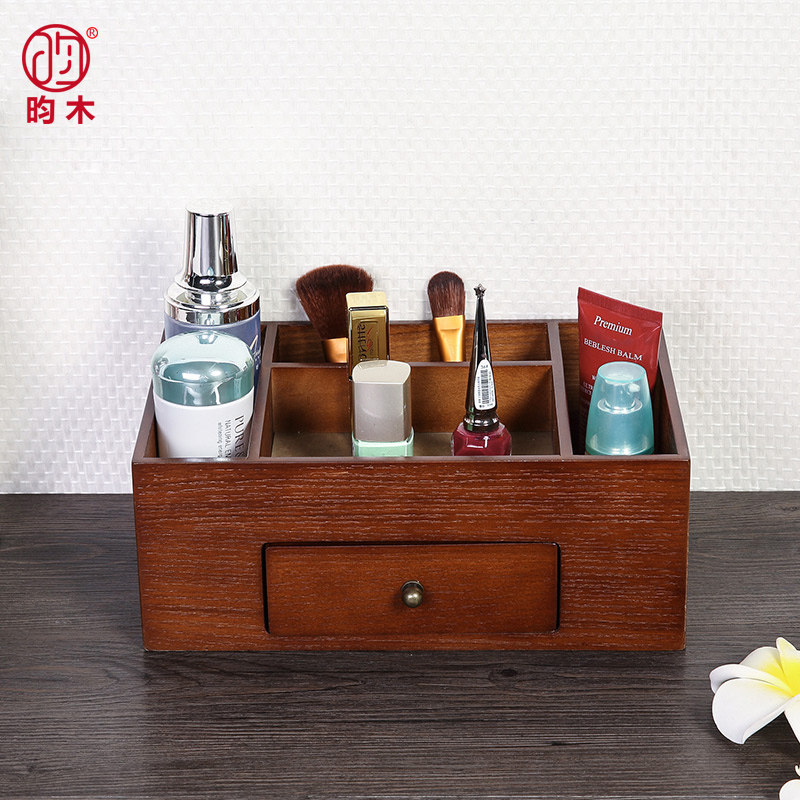 Cosmetic collection box Placement rack Desktop wood skin care products Lipstick red separation box brush cleaning box