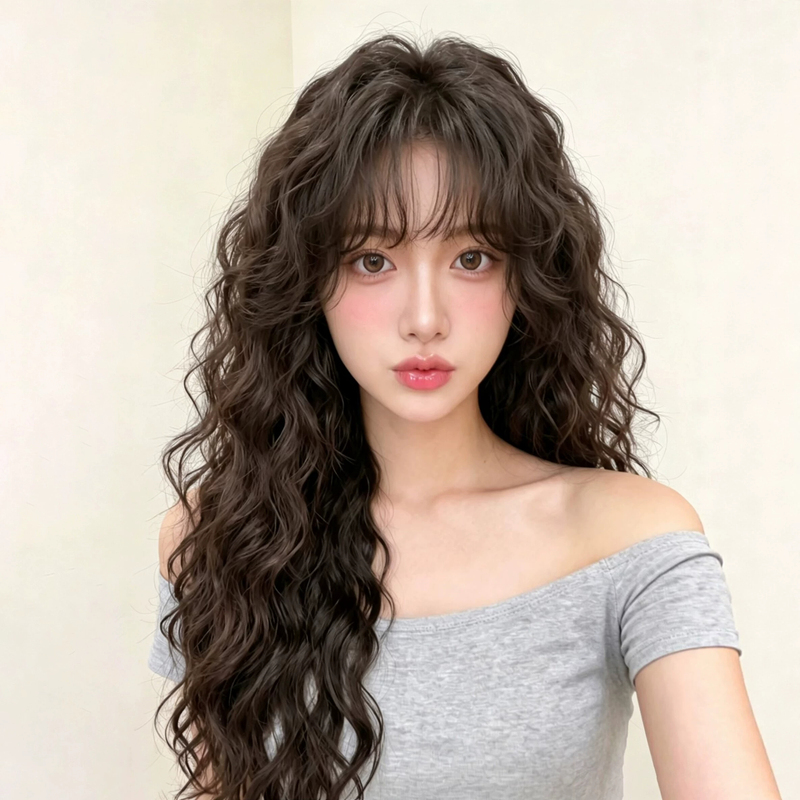 Wool Curly Wig for Women, Summer Korean Style, Natural and Fluffy, Water Wave Long Curly Hair, Realistic and Atmospheric Full Head Wig Wool Curly Wig for Women, Summer Korean Style, Natural and Fluffy, Water Wave Long Curly Hair, Realistic and Atmospheric Full Head Wig
