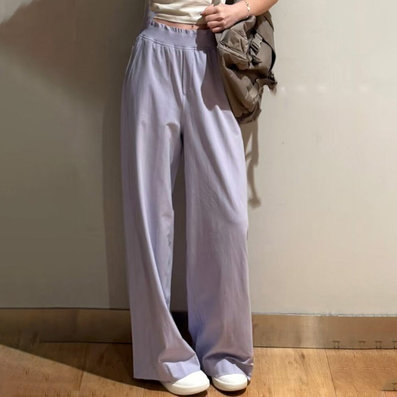 6.13 Lavender Purple Strech Waist Ruched Sports Wide-Leg Pants with Artistic Flair and Subtle Waist Detail