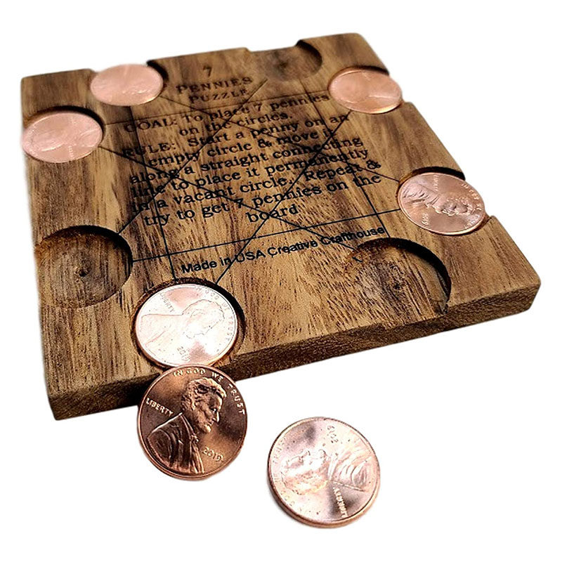 товар из китая creative crafthouse7便士硬币谜题7 pennies puzzle木质解谜益智