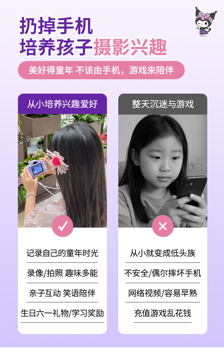 Детский фотоаппарат 库洛米儿童照相机可拍照可录像女孩子生日礼物女童男孩小宝宝玩具 Cloful
