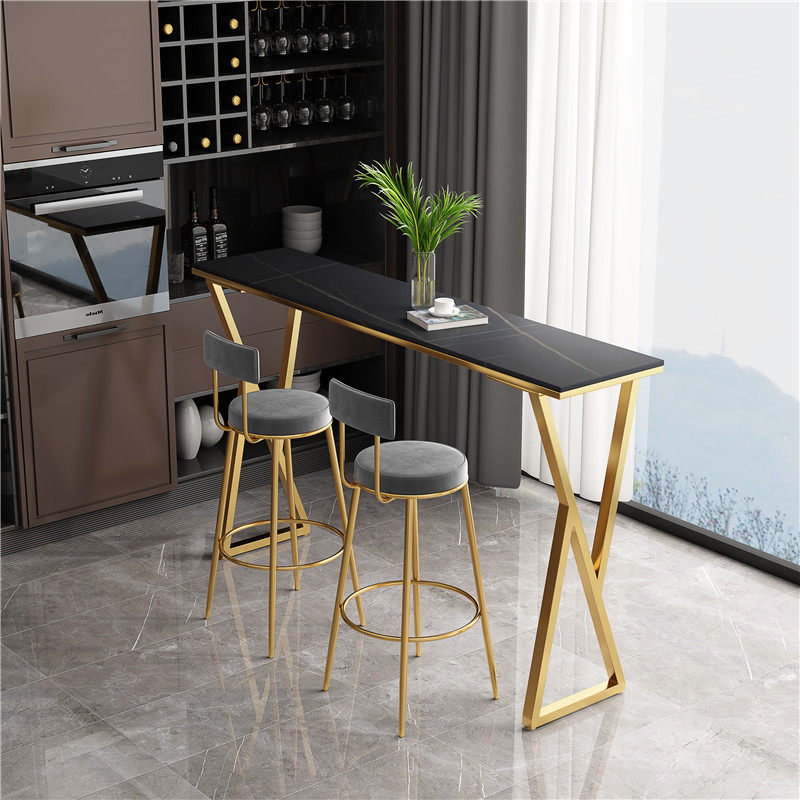 Italian Rockboard Marble High Foot Table Home Strip Table Leaning Against Wall Milk Tea Shop Dining Table Balcony Bar Table Chairs Combo