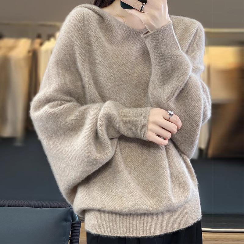 2026 Spring and Autumn New Style Hoodie Batwing Sleeve Elegant Lazy Knitted Sweater V-Neck Plus Size Loose Top Hoodie 2026 Spring and Autumn New Style Hoodie Batwing Sleeve Elegant Lazy Knitted Sweater V-Neck Plus Size Loose Top Hoodie