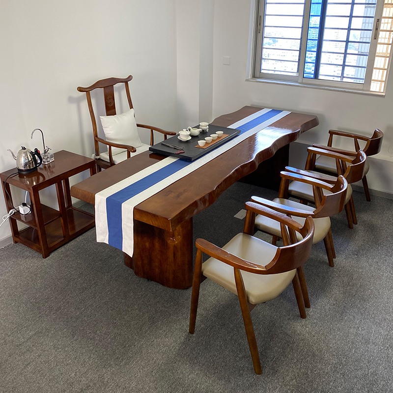 Office coffee table tea room large board tea table and chair combination pine log table retro drinking tea table solid wood tea table