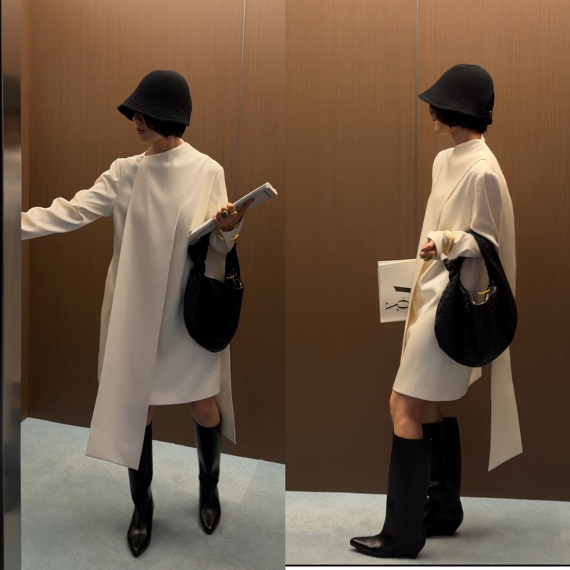 Shanji [Artistic Little Rich Girl] Flutter Collar Acetate Dress Loose Design Mid-Length Dress 26 Autumn