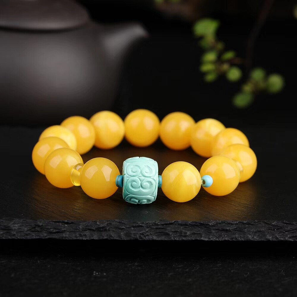 Original natural old honey wax round Pearl Handstring Old-shaped pine stone beads handmade and matched with pine stone amber male and female