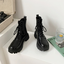 Martin Boots Woman 2021 New Thick Bottom Spring Autumn Single Boots Black Eight Holes Yingren Wind Lace Short Boots Inins Tide