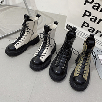 Thick Bottom Martin Boots Woman 2021 Fall New Short Boot Side Zipped Rider Boots Front Lacing Mid-Boot Locomotive Boots