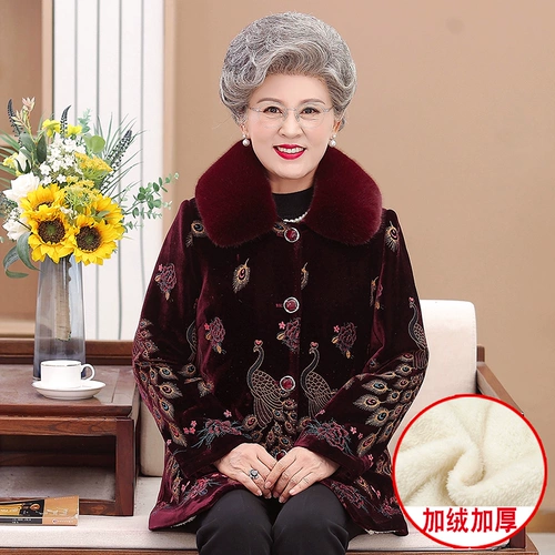 Демисезонная бархатная зимняя утепленная куртка для матери, для среднего возраста