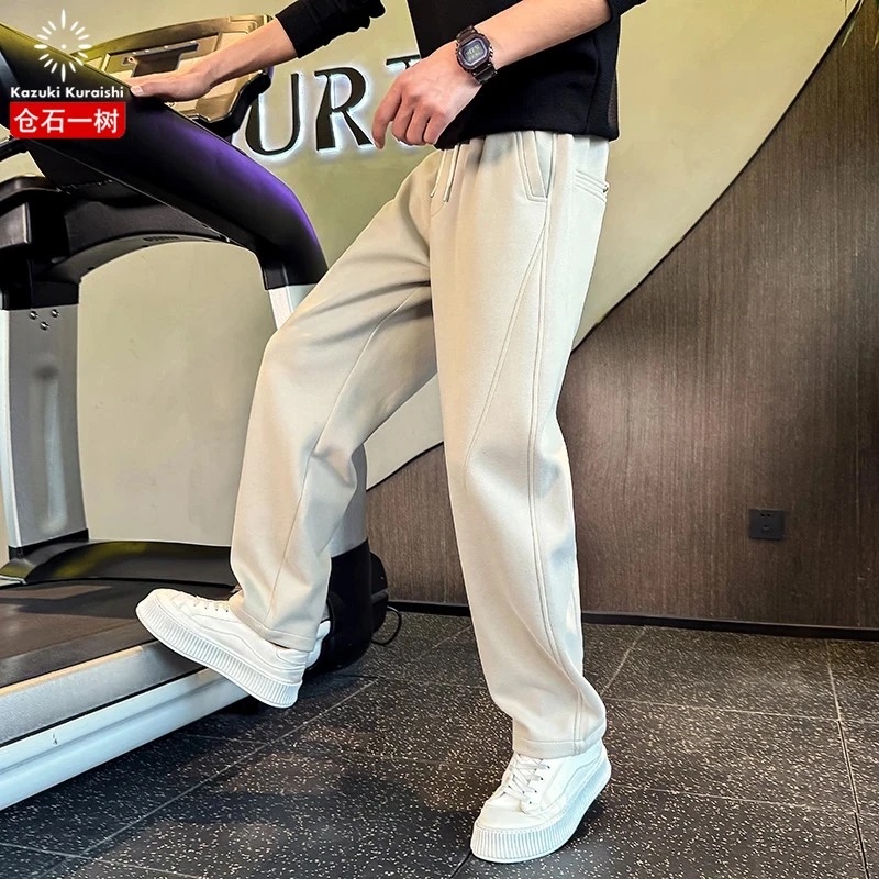 Kangshi Yishu Trendy High-End Wrinkle-Resistant Straight-Leg Casual Pants for Men, New Spring and Autumn Fashion Sweatpants, Wide-Leg Pants