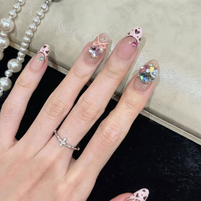 Kexi【Sweetheart Soft Peach】Cute Korean-Style Simple Sweet Heart-Shaped Rhinestone Pure Desire Pink Handmade Wearable Nails Kexi【Sweetheart Soft Peach】Cute Korean-Style Simple Sweet Heart-Shaped Rhinestone Pure Desire Pink Handmade Wearable Nails
