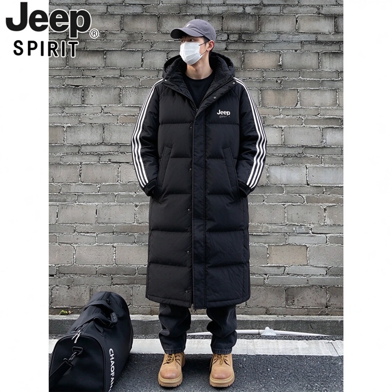 Jeep Spirit Extreme Cold Long down Jacket Men's Winter Thickened Over-The-Knee Mid-Length Winter Training Coat