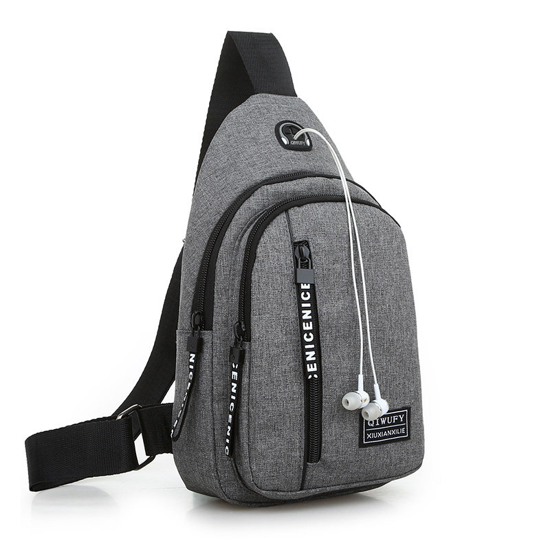 New male slanted satchel canvas outgoing single shoulder bag for mobile phone mobile charging chest front bag inclined cross men's leisure bag