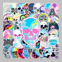 50 sheets of holographic laser skulls skull head suitcase stickers Creative Stickers Scooter computer flat Cartoon Deco