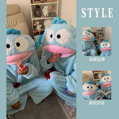 Hanton Clownfish one-piece pajamas for women, coral fleece, cartoon and funny couple, men's bathrobes, thickened home wear