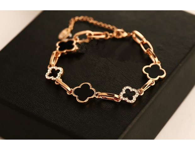 Thời trang Hàn Quốc phiên bản kim cương hạnh phúc đính hoa pha lê mạ vàng Hàn Quốc nhập khẩu vòng tay đeo tay hai màu thạch anh tóc vàng