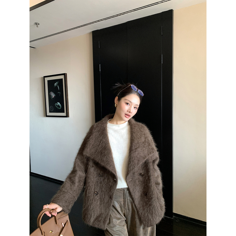 Aau Store Roman Afternoon High-End Luxury Cashmere + Mulberry Silk Wool Brushed Coat Women's Woolen Jacket