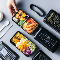 Day-style black double decker box sushi boxed lunch box minimalist Fitness Meal Kit Students with cover lunch Box Microwave